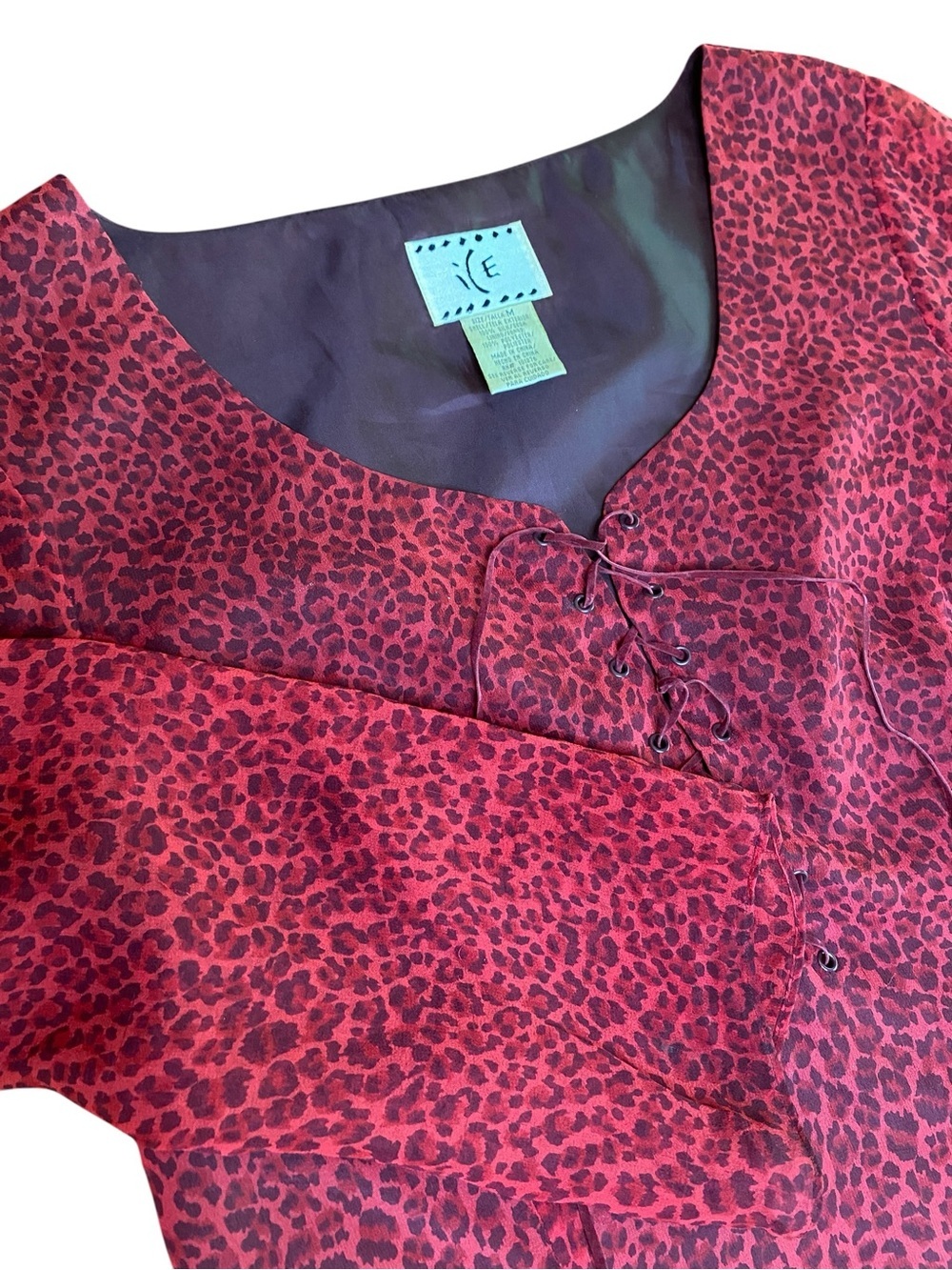 Ice Silk Lace Up Top Women’s M Leopard Animal Y2K 90s 2000s Bratz Indie Boho
